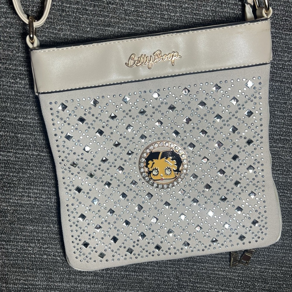 Betty Boop Rhinestone Encrusted Cream Crossbody‎ Bag—Y2K Retro Glam Aesthetic